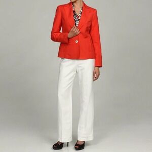 Vintage Kasper Red Linen Blend Two Button Blazer Jacket Womens Size 12